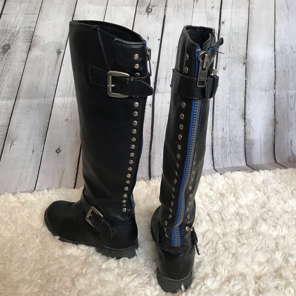 Target Shoes - Knee High Moto Boots with Rivets / Blue Accent